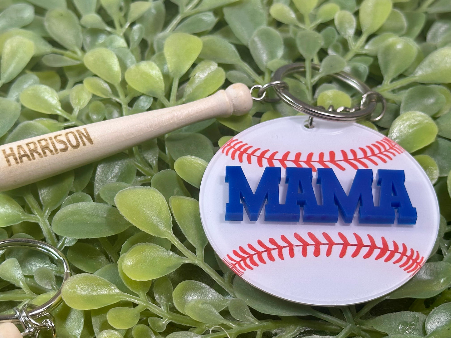 Baseball/Softball keychain with engraved bat