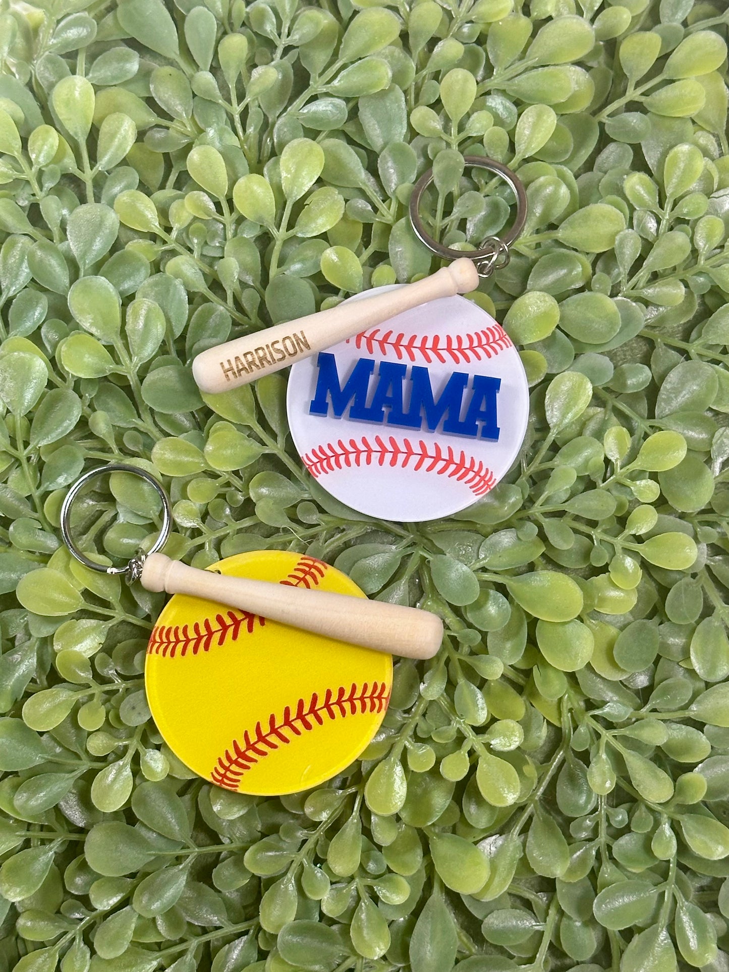 Baseball/Softball keychain with engraved bat