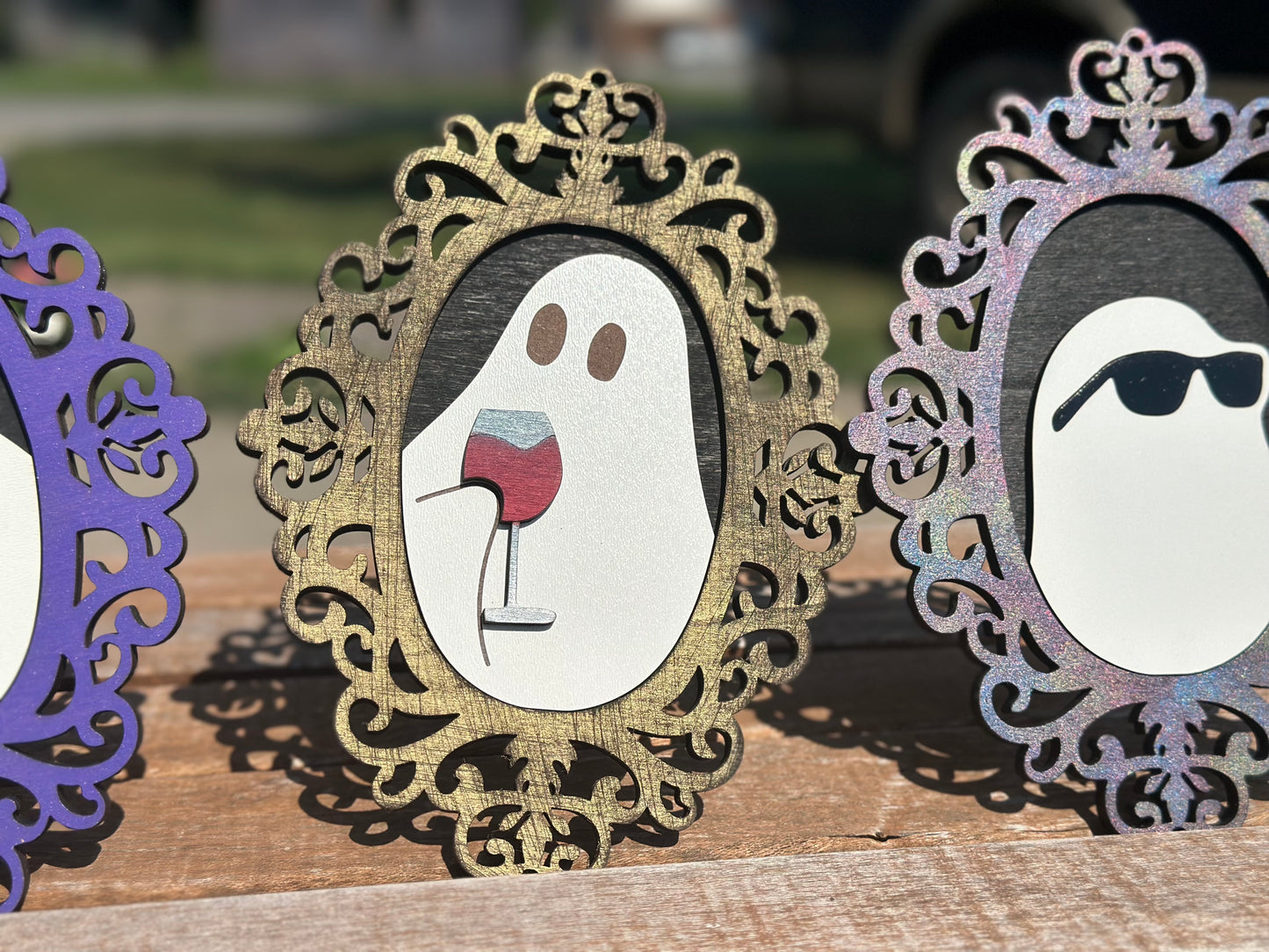 Spooky ghost silhouettes with decorative frames