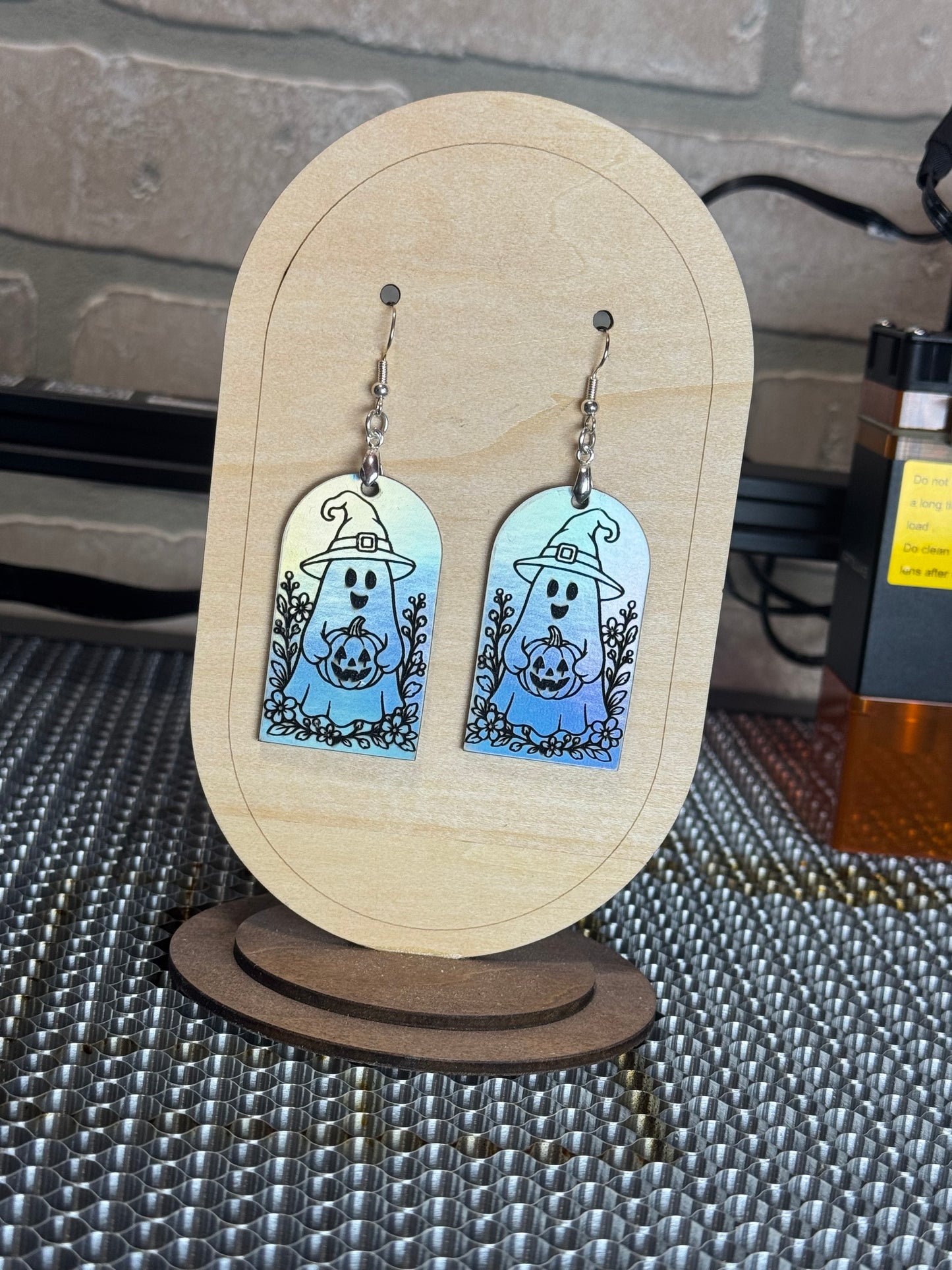 holographic leatherette ghost earrings