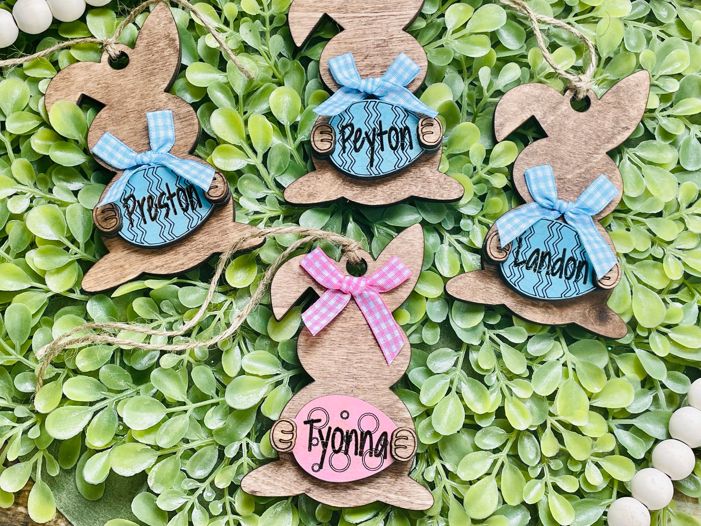 Bunny holding personalized egg