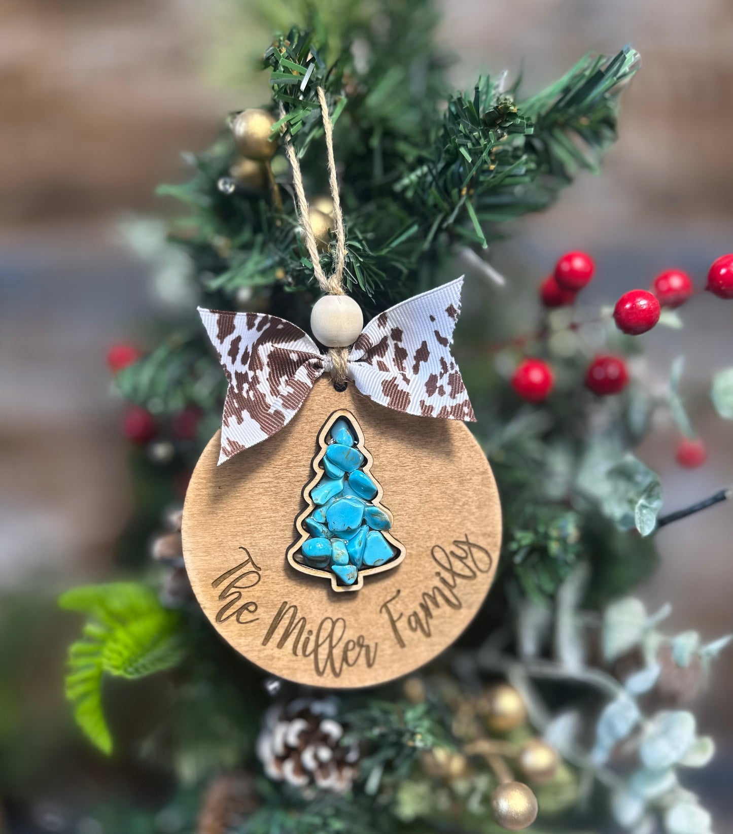 Western faux turquoise family ornaments