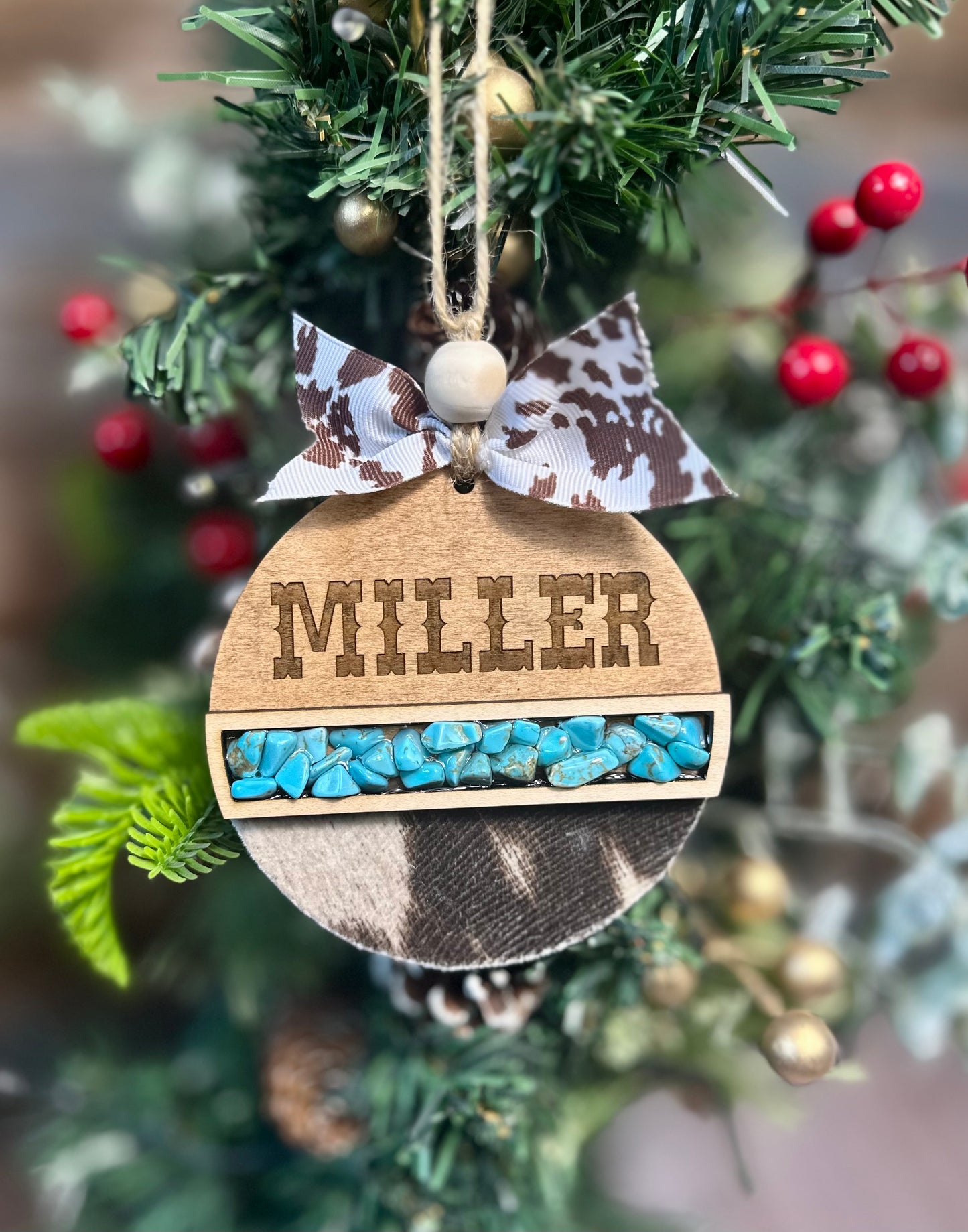 Western faux turquoise family ornaments