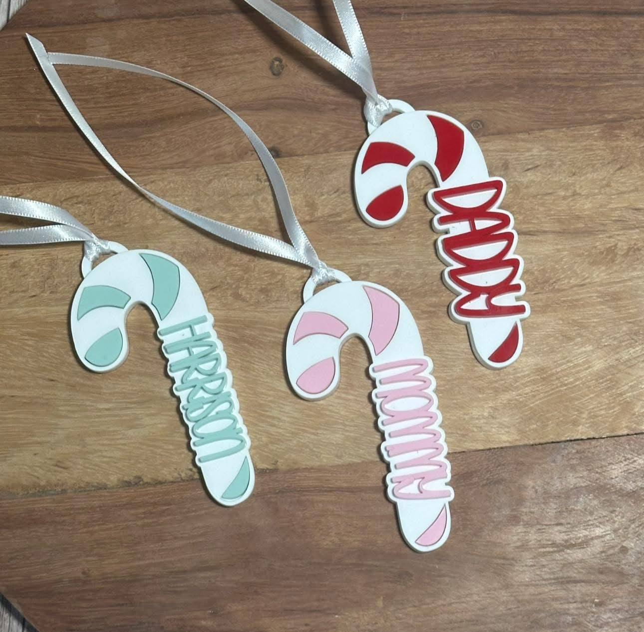 Candy cane acrylic name ornaments