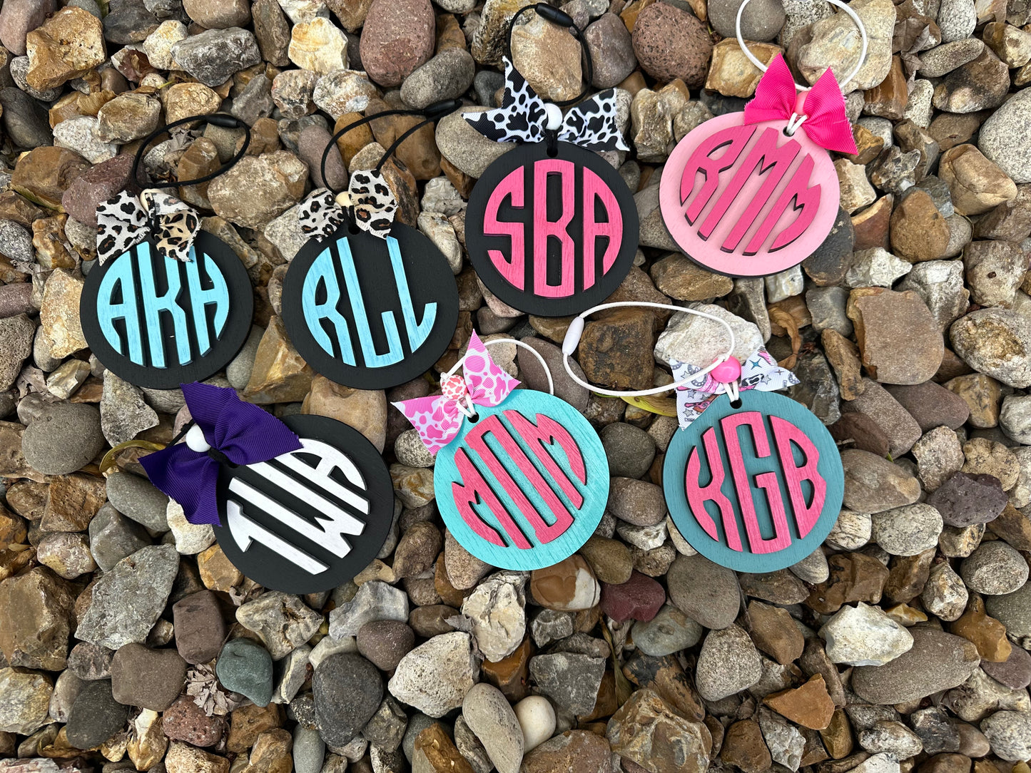 Round monogram car charms