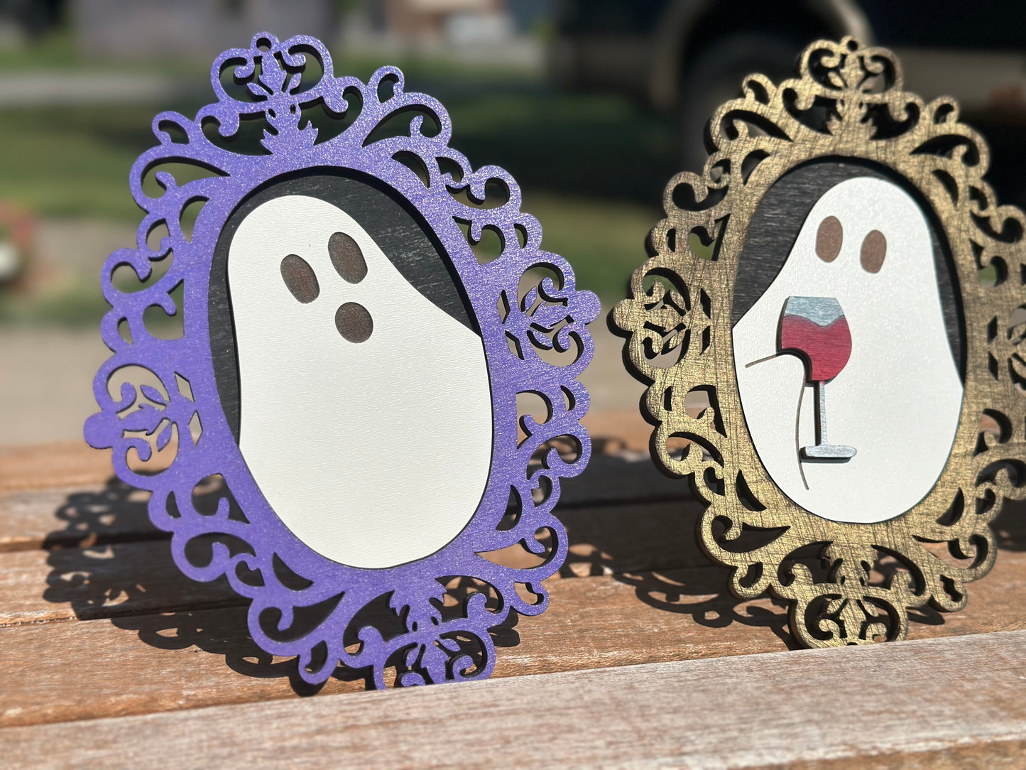 Spooky ghost silhouettes with decorative frames