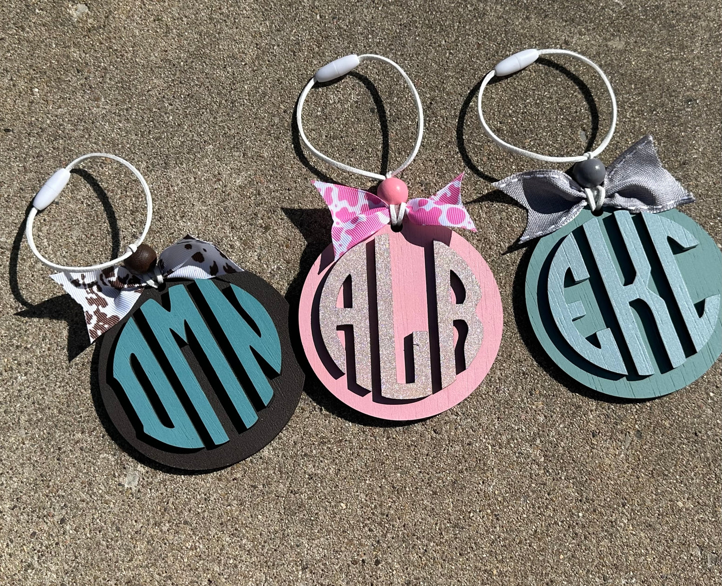 Round monogram car charms