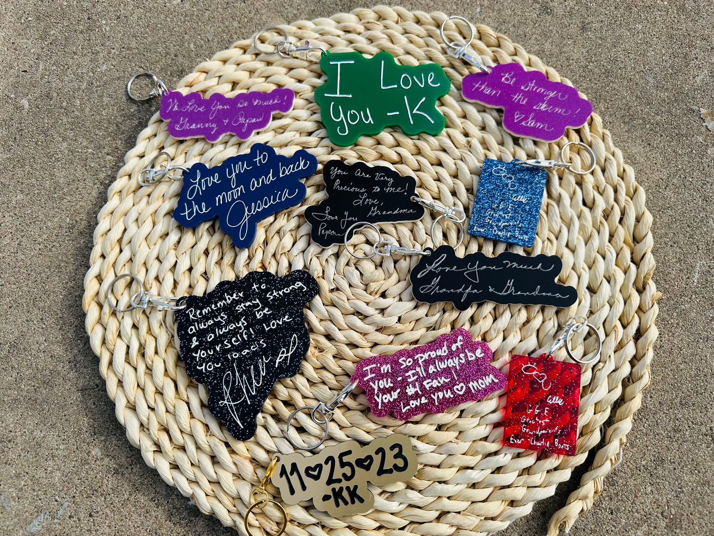 Handwritten acrylic keychains