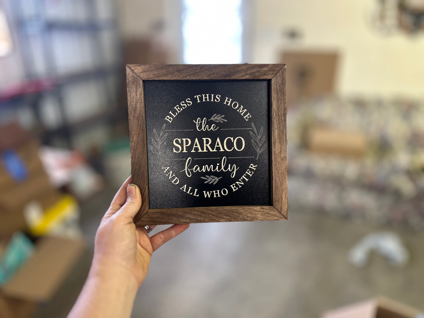 Bless this home personalized last name 8x8” plaque