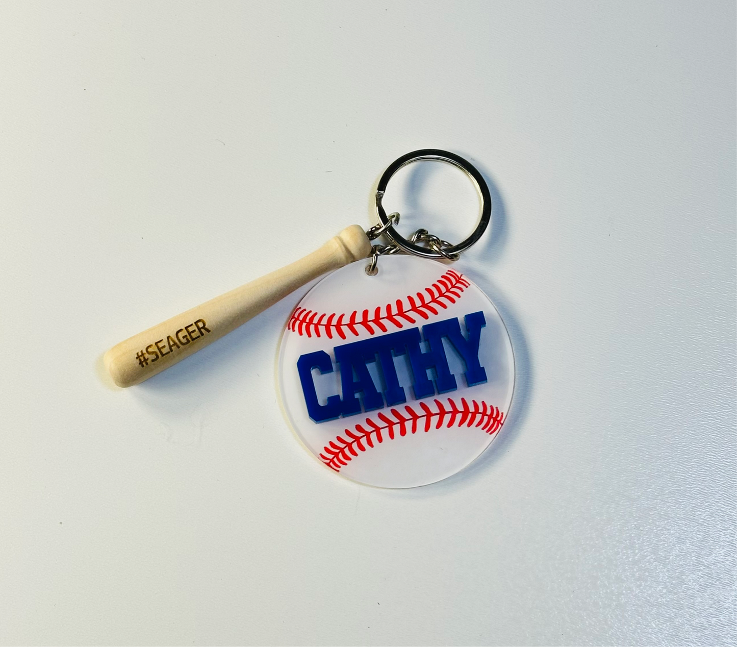 Baseball/Softball keychain with engraved bat