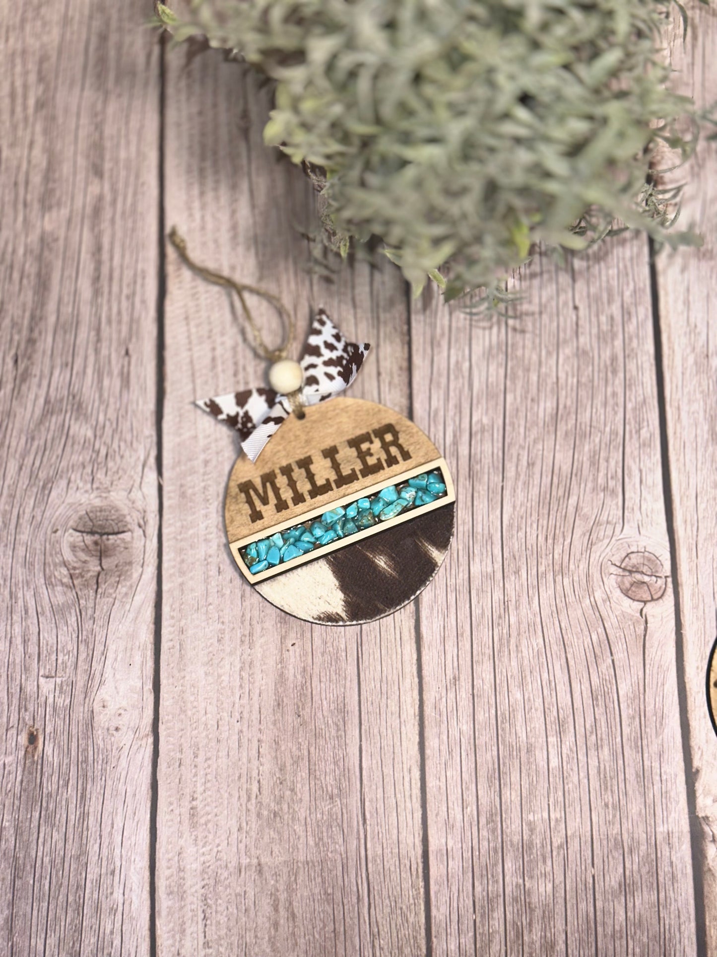 Western faux turquoise family ornaments