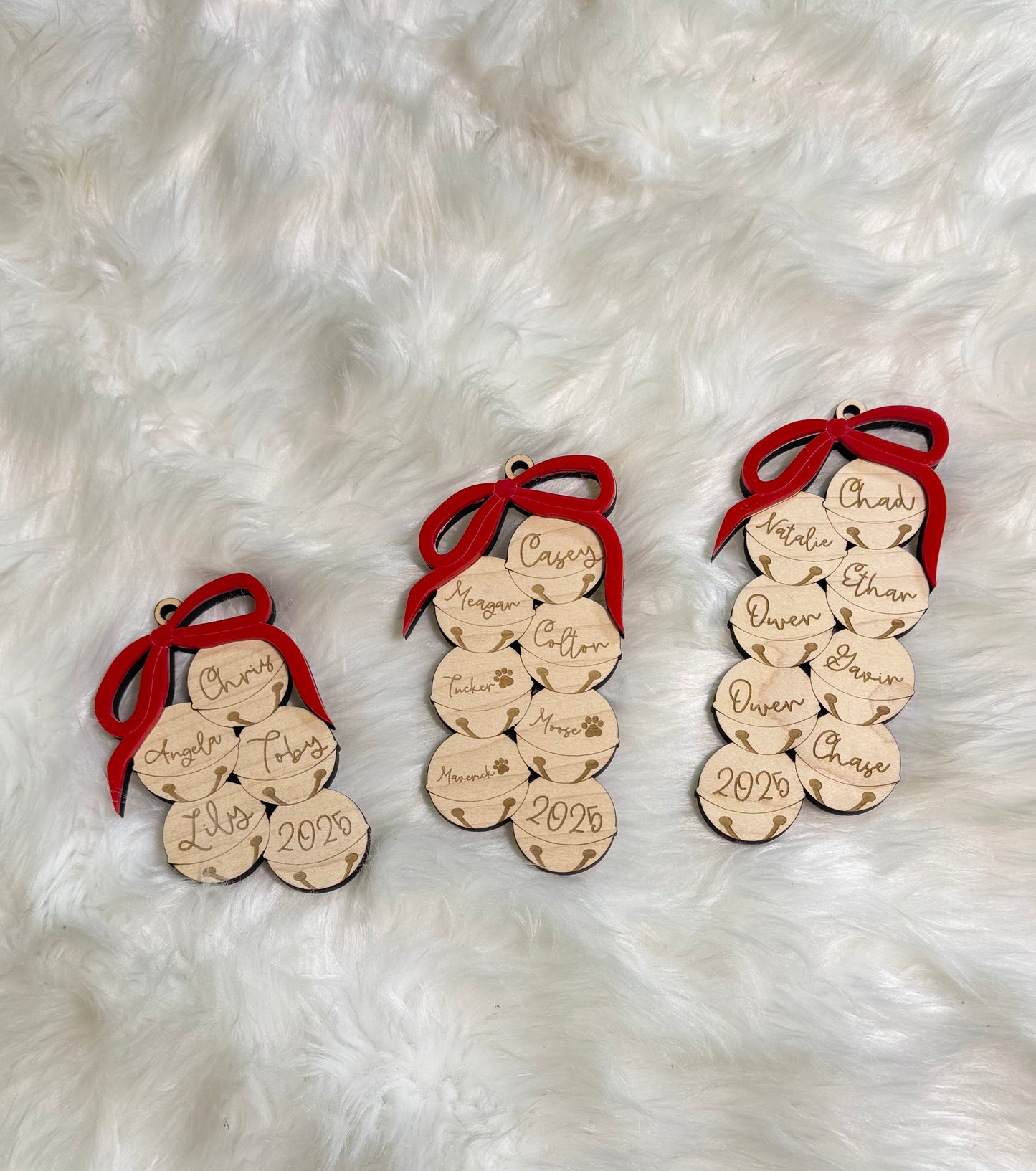 Jingle bells family ornaments