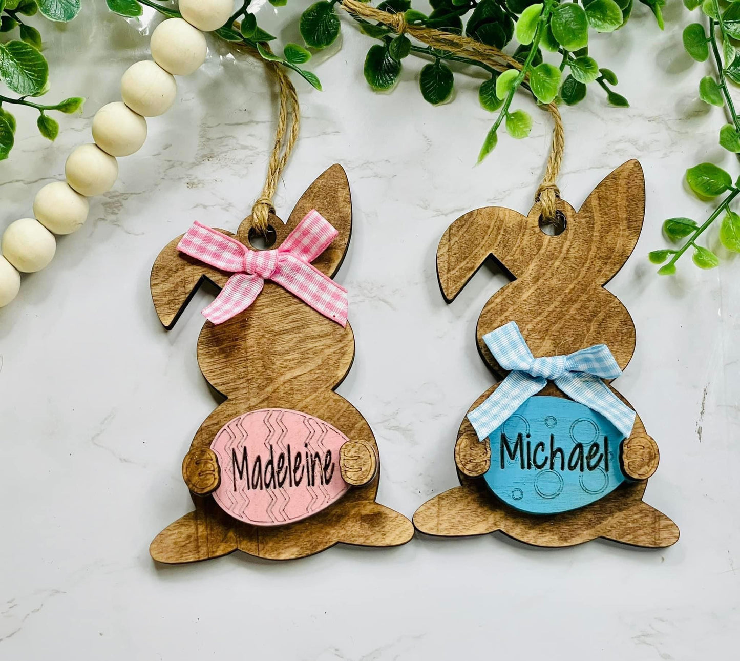 Bunny holding personalized egg
