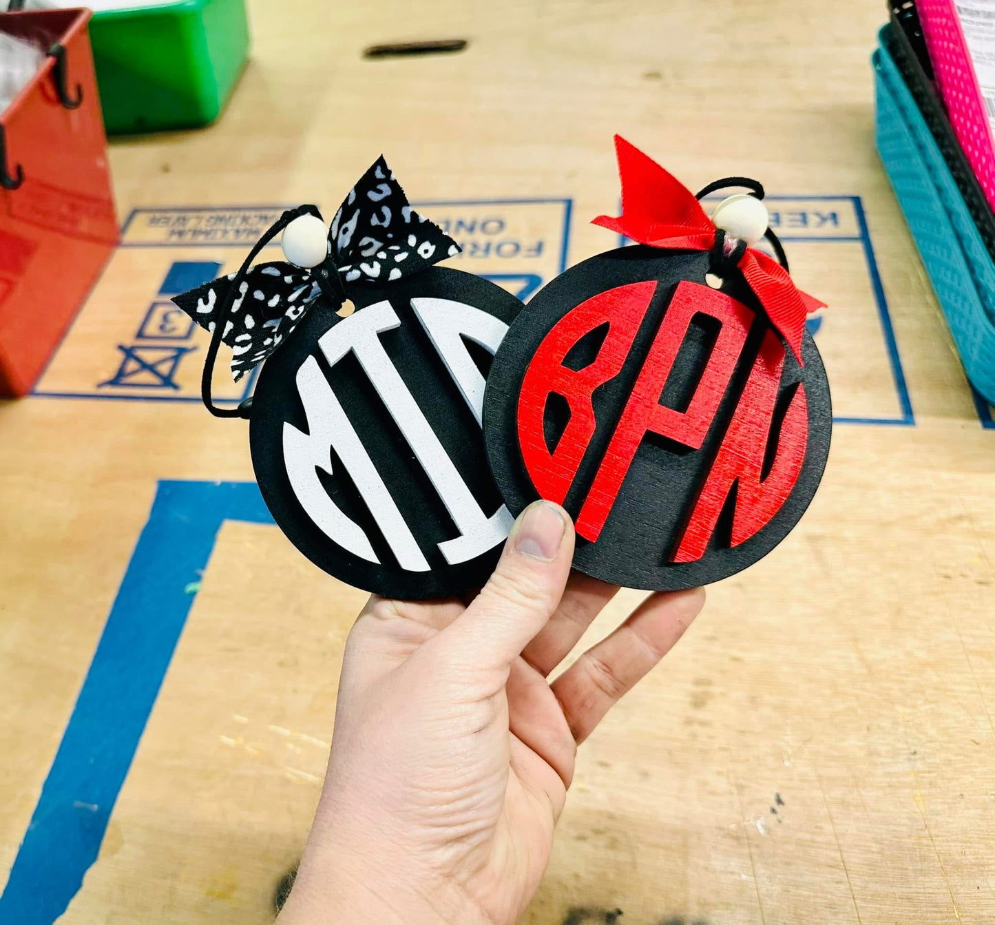 Round monogram car charms
