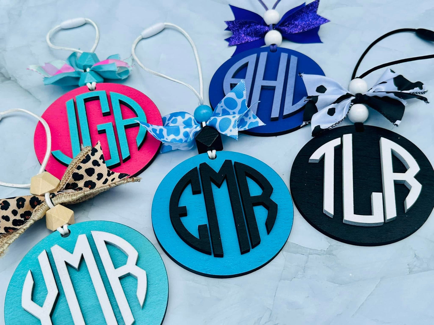 Round monogram car charms
