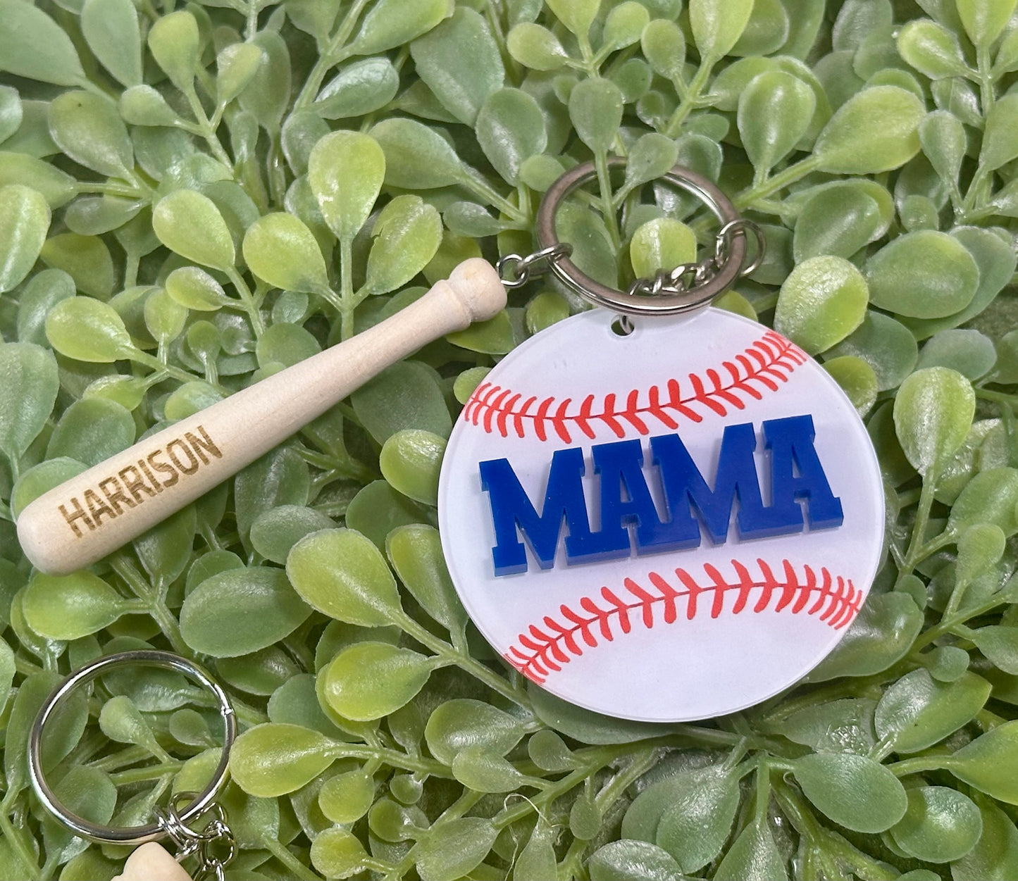 Baseball/Softball keychain with engraved bat