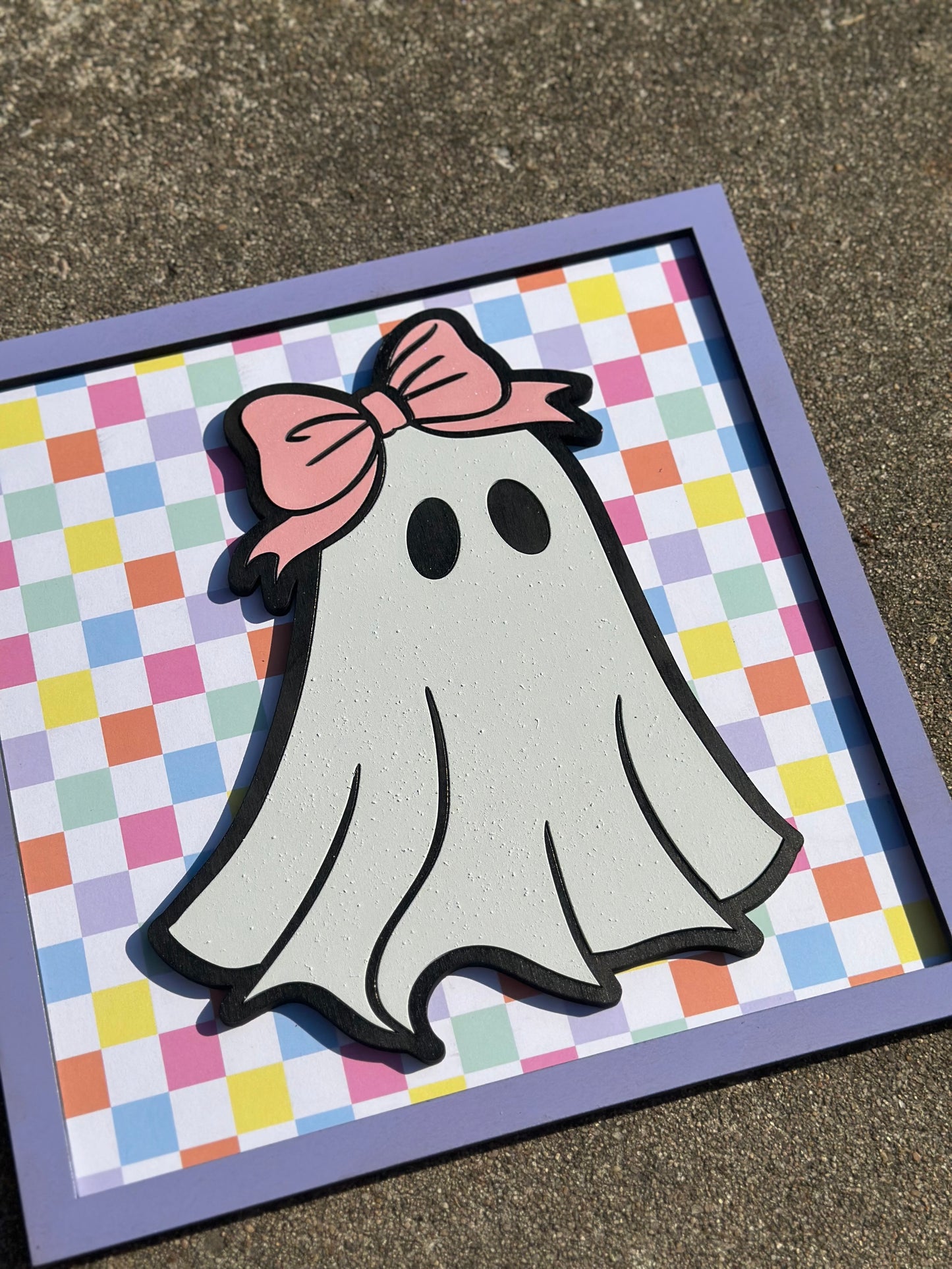 Pastel checkered print girlie ghost 10x10 plaque
