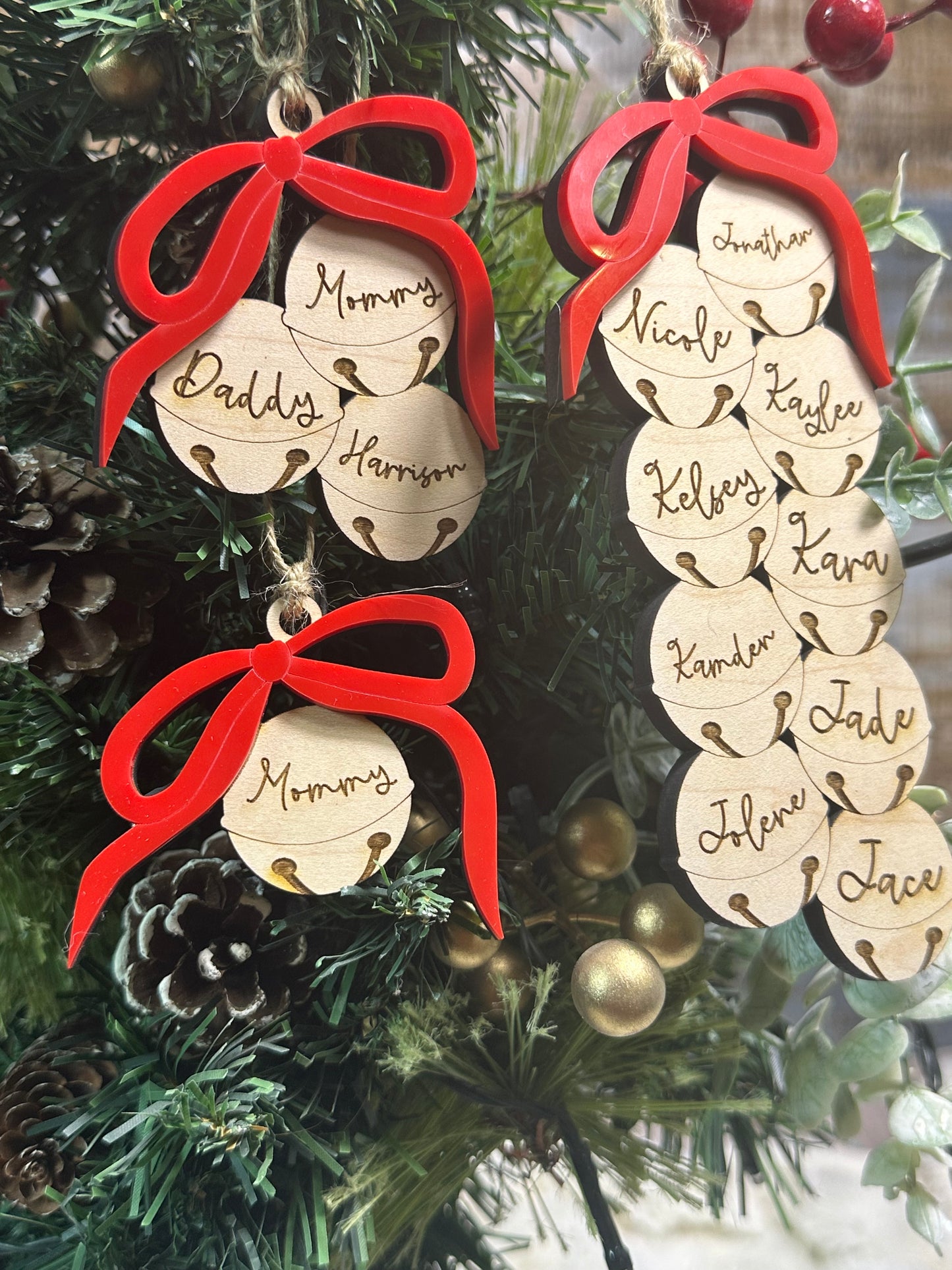 Jingle bells family ornaments