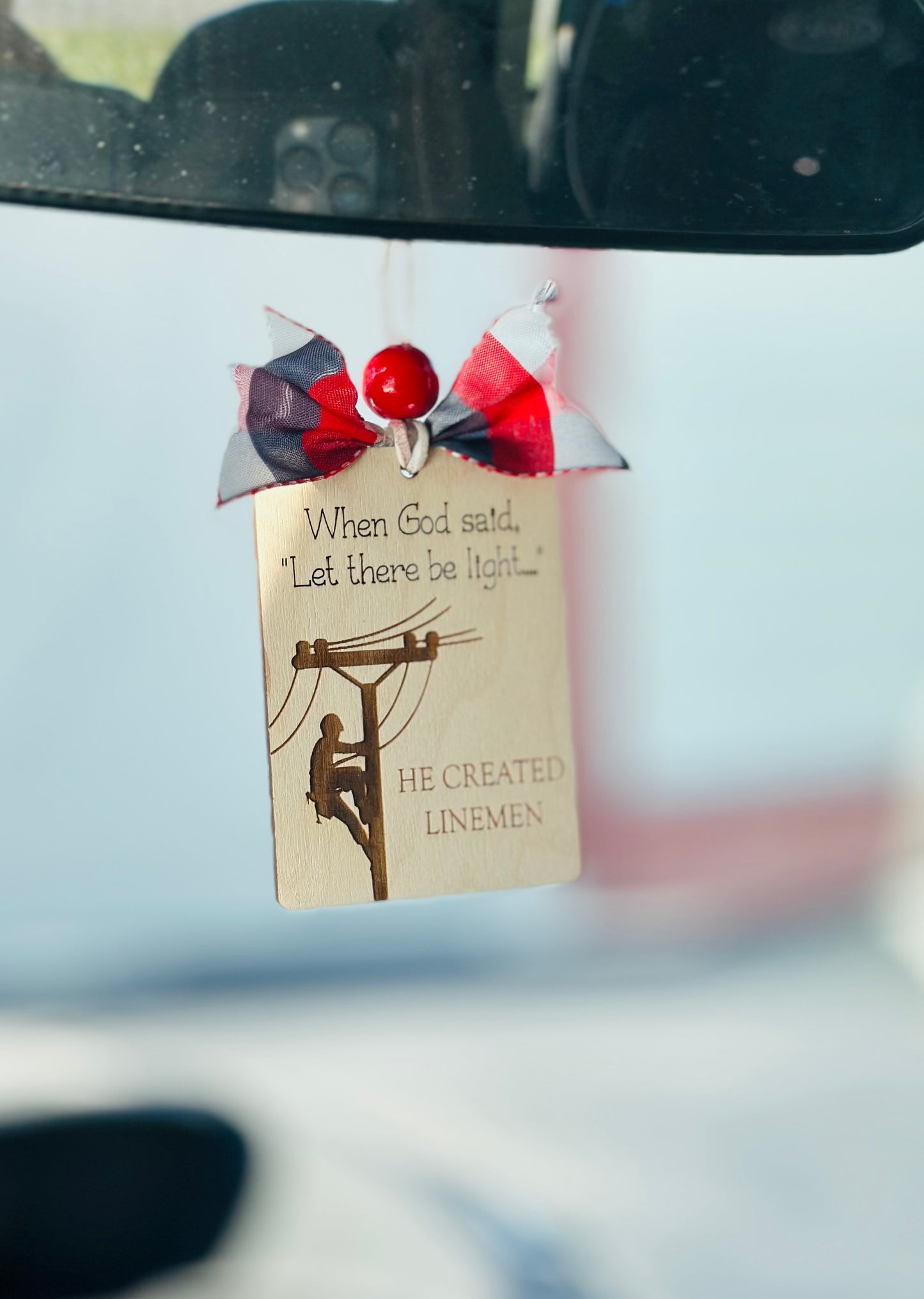 Let there be light Linemen car charm