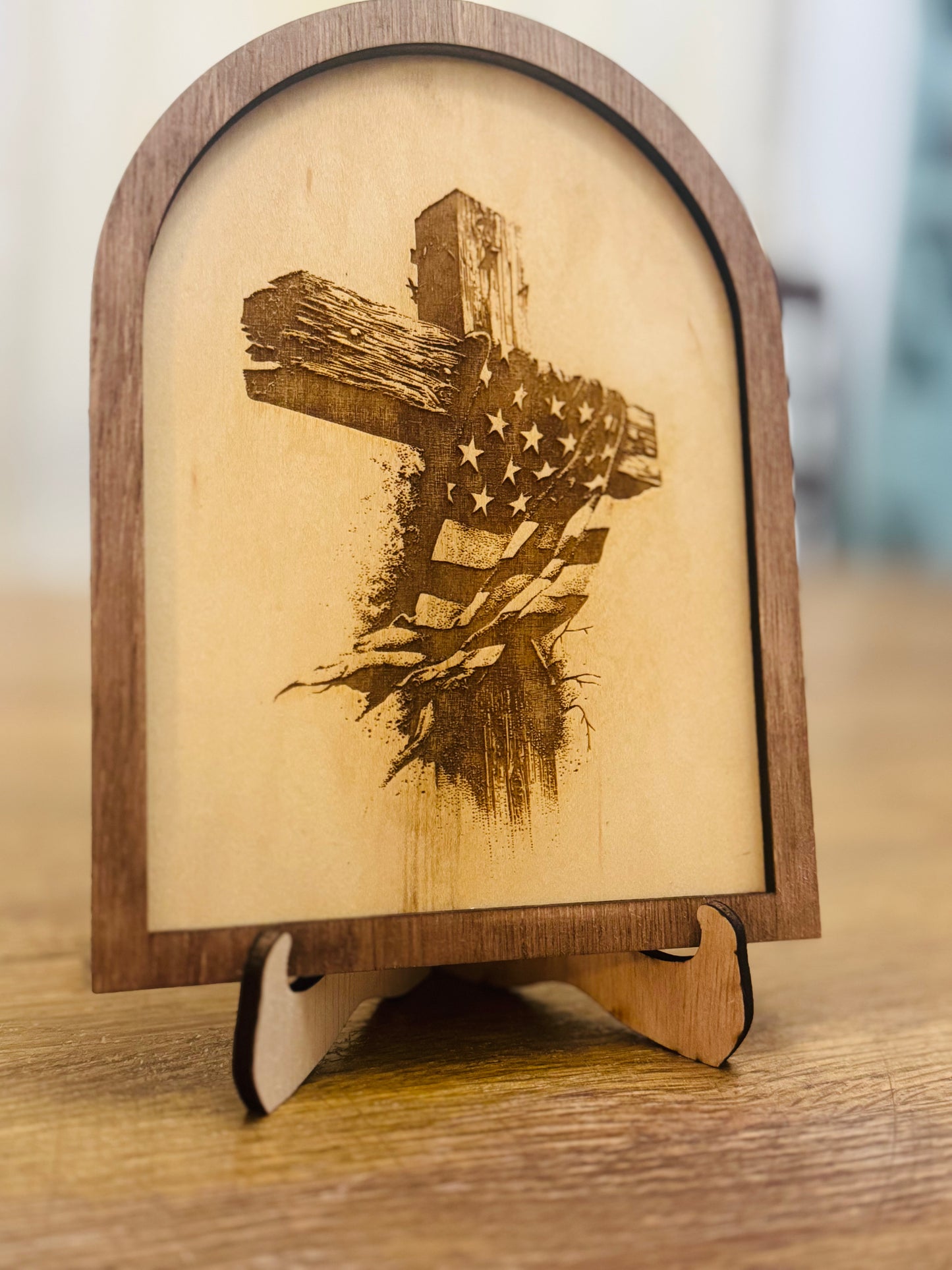Rustic American flag cross