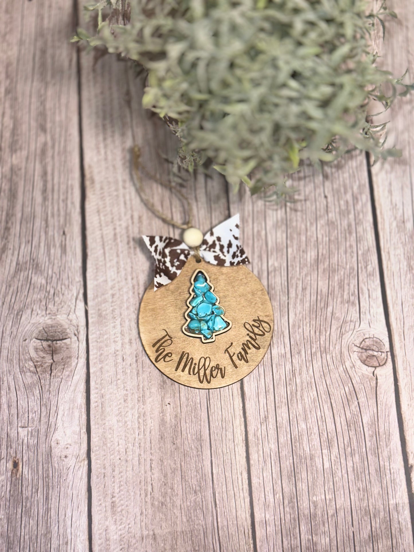 Western faux turquoise family ornaments