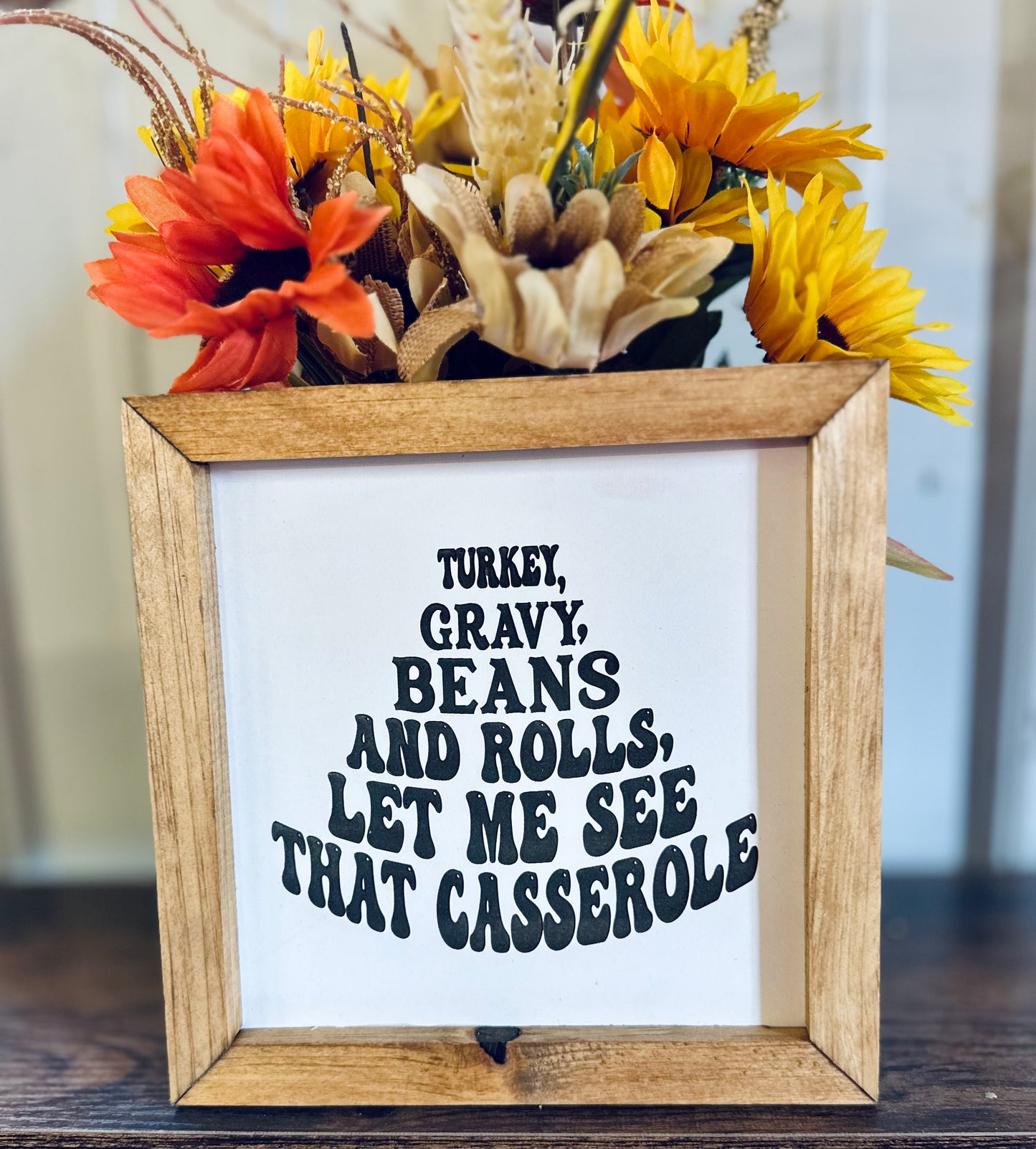 Turkey, gravy, beans and rolls plaque
