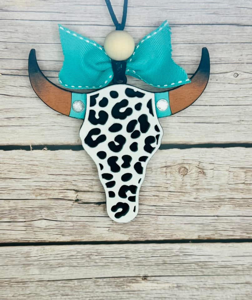 Leopard print skull car charm