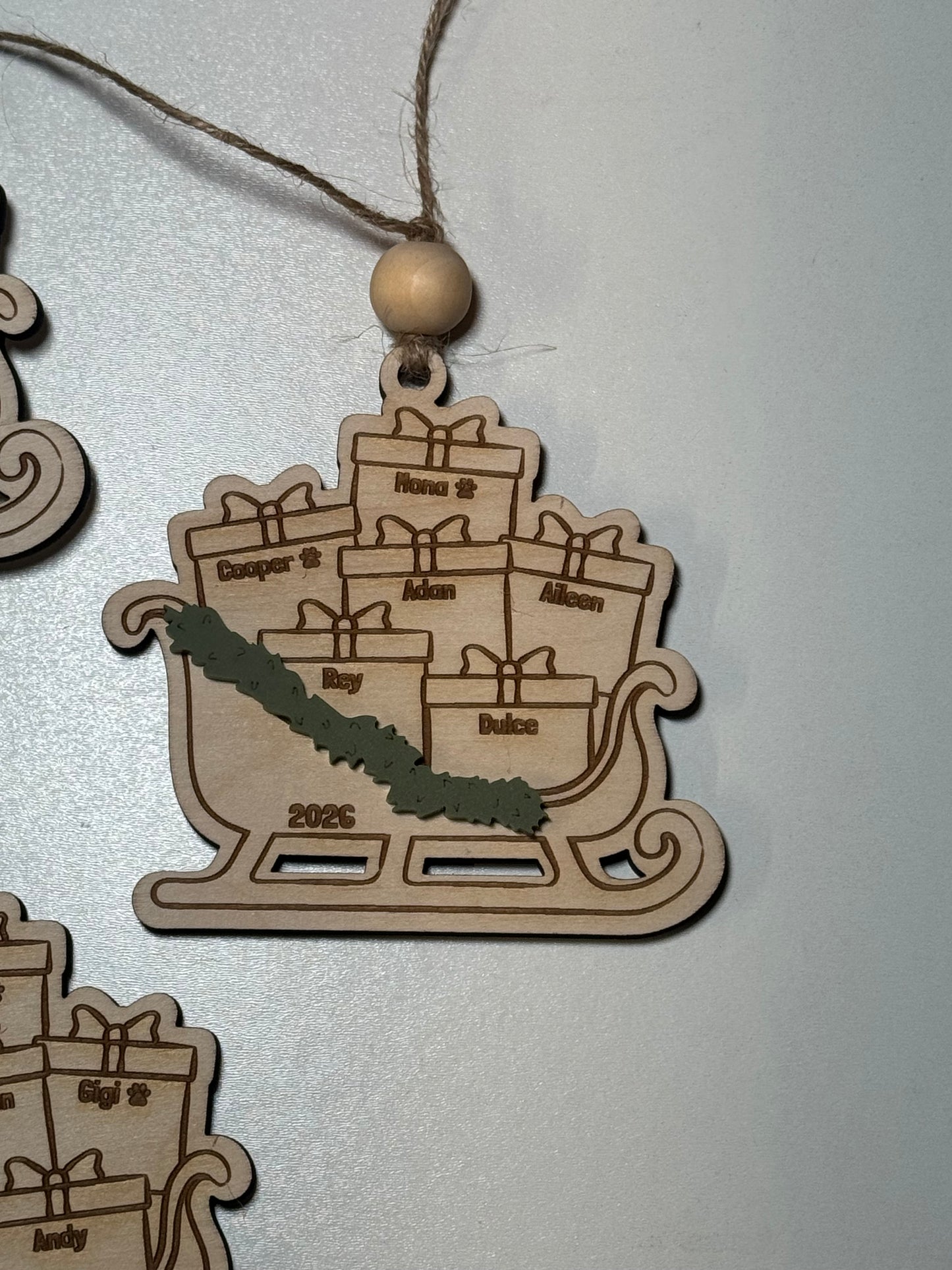Sled family ornaments