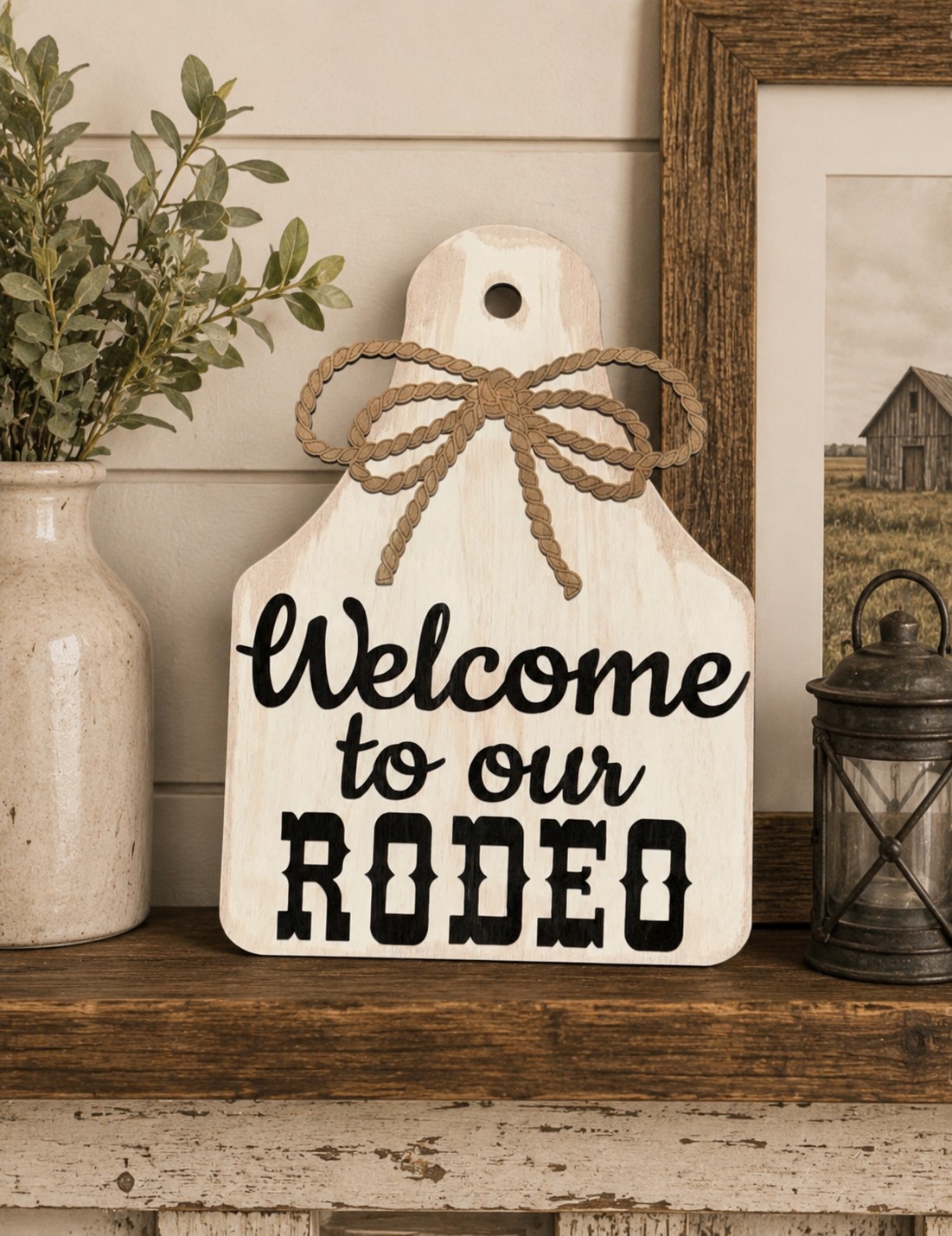 Welcome to our rodeo cow tag wall sign