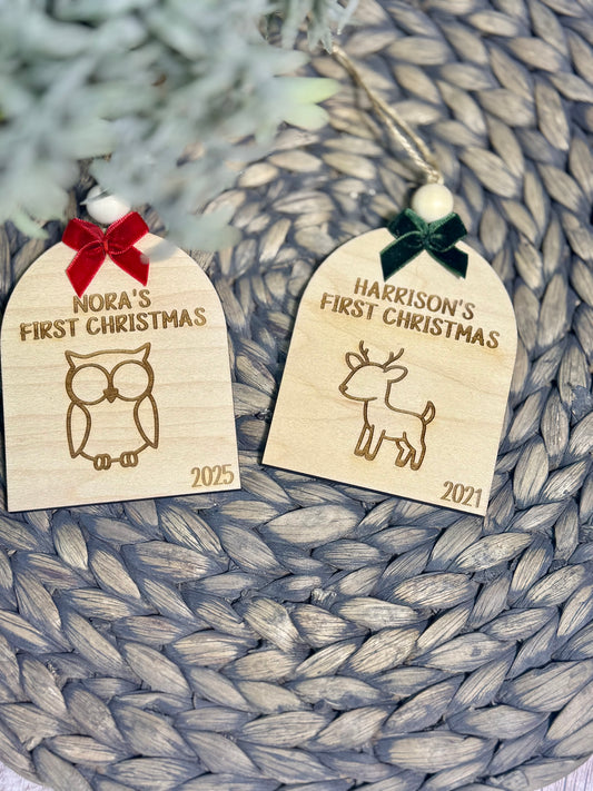 Woodland animal themed baby’s first Christmas ornament