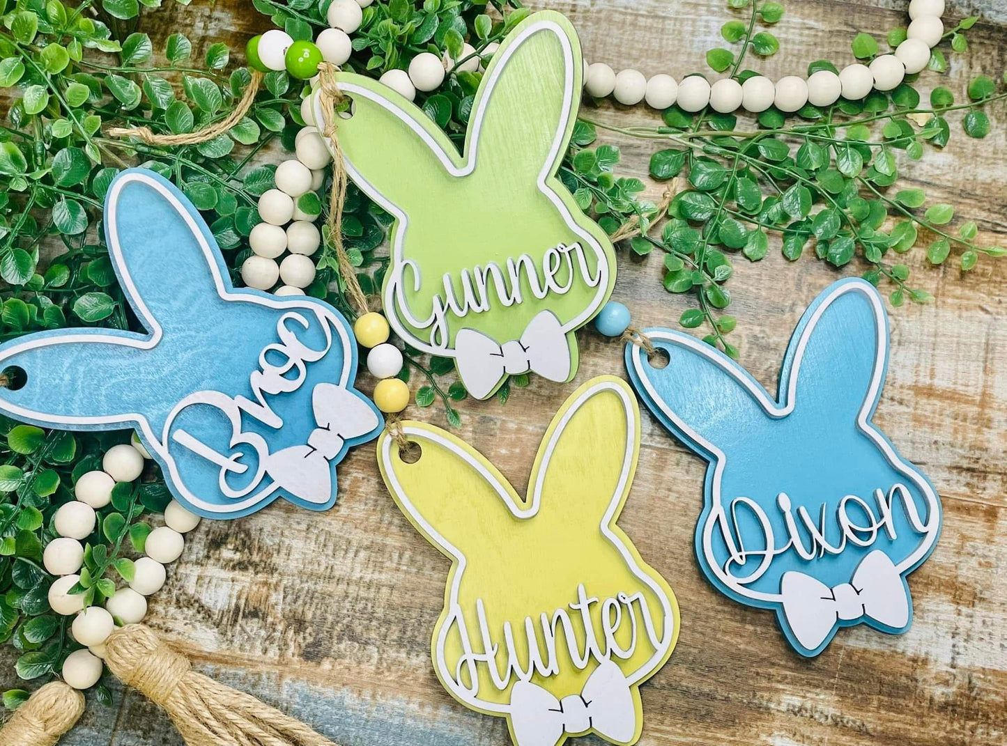 Bunny with bow layered Easter basket tags