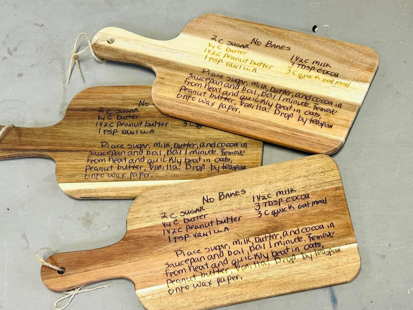 Acacia wood handwritten recipe cutting board