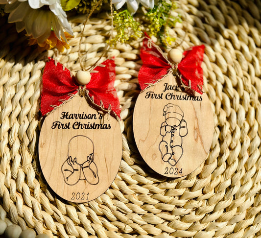 Babies first Christmas line art ornament