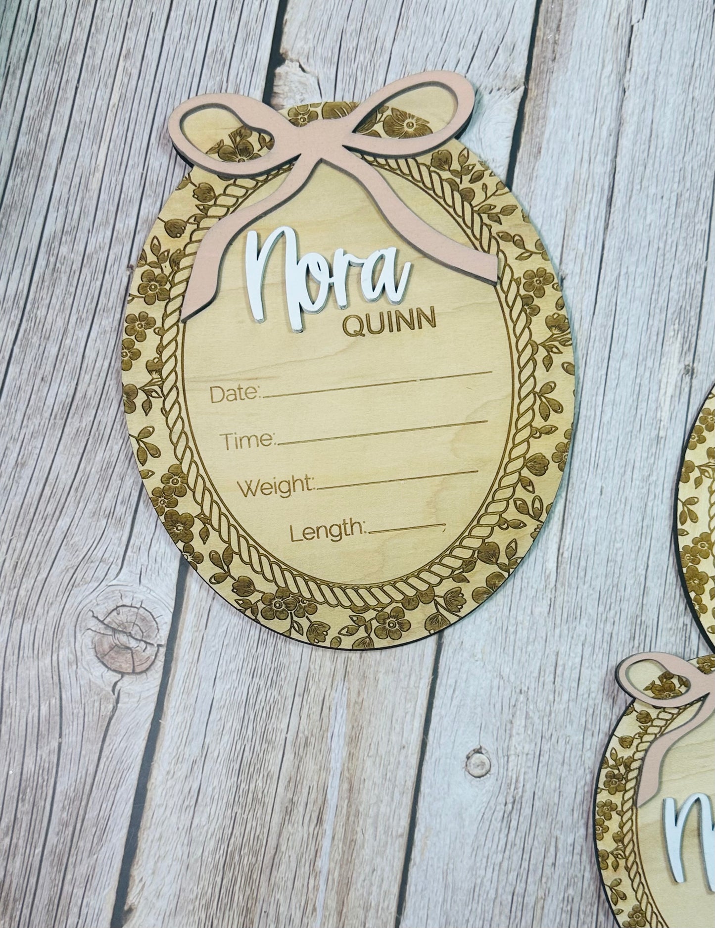 Vintage floral with coquette bow birth stats announcement