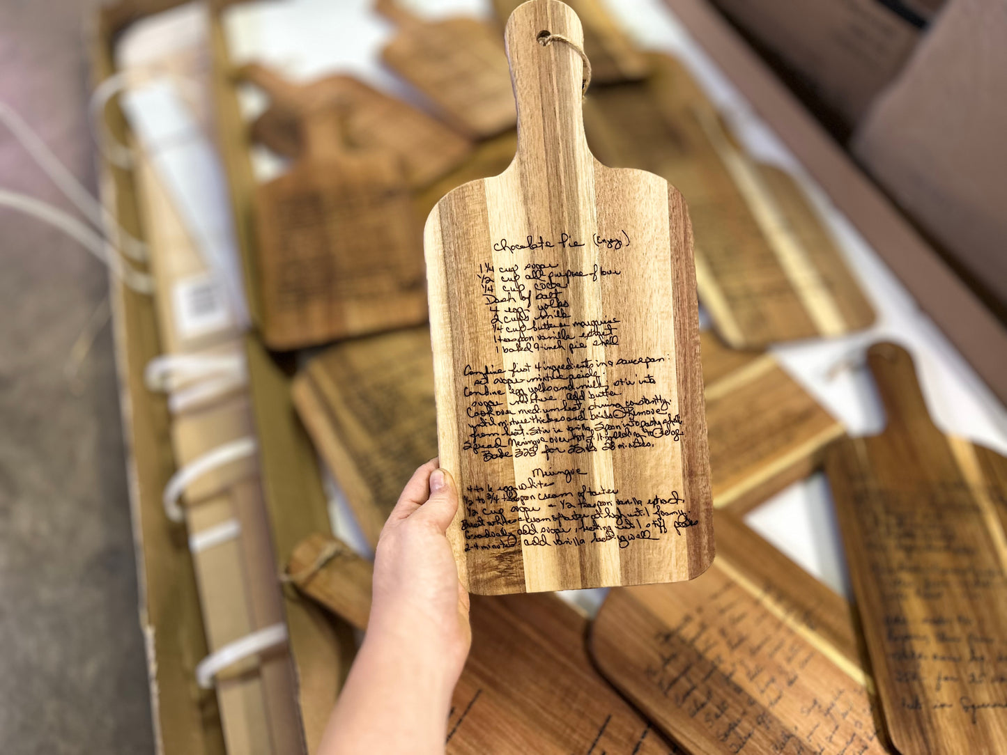 Acacia wood handwritten recipe cutting board