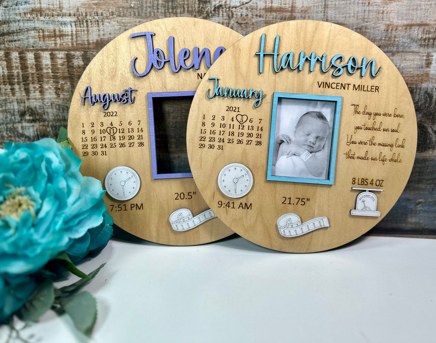 Round 10” birth stats photo frame