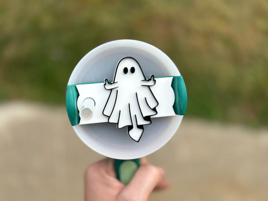 Ghost flipping the bird cup topper