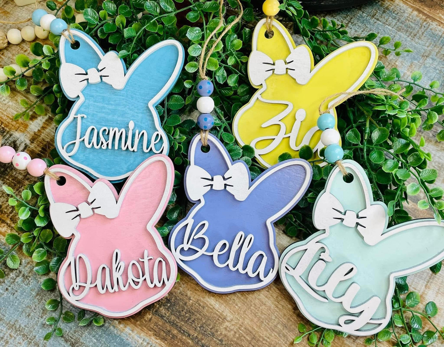 Bunny with bow layered Easter basket tags