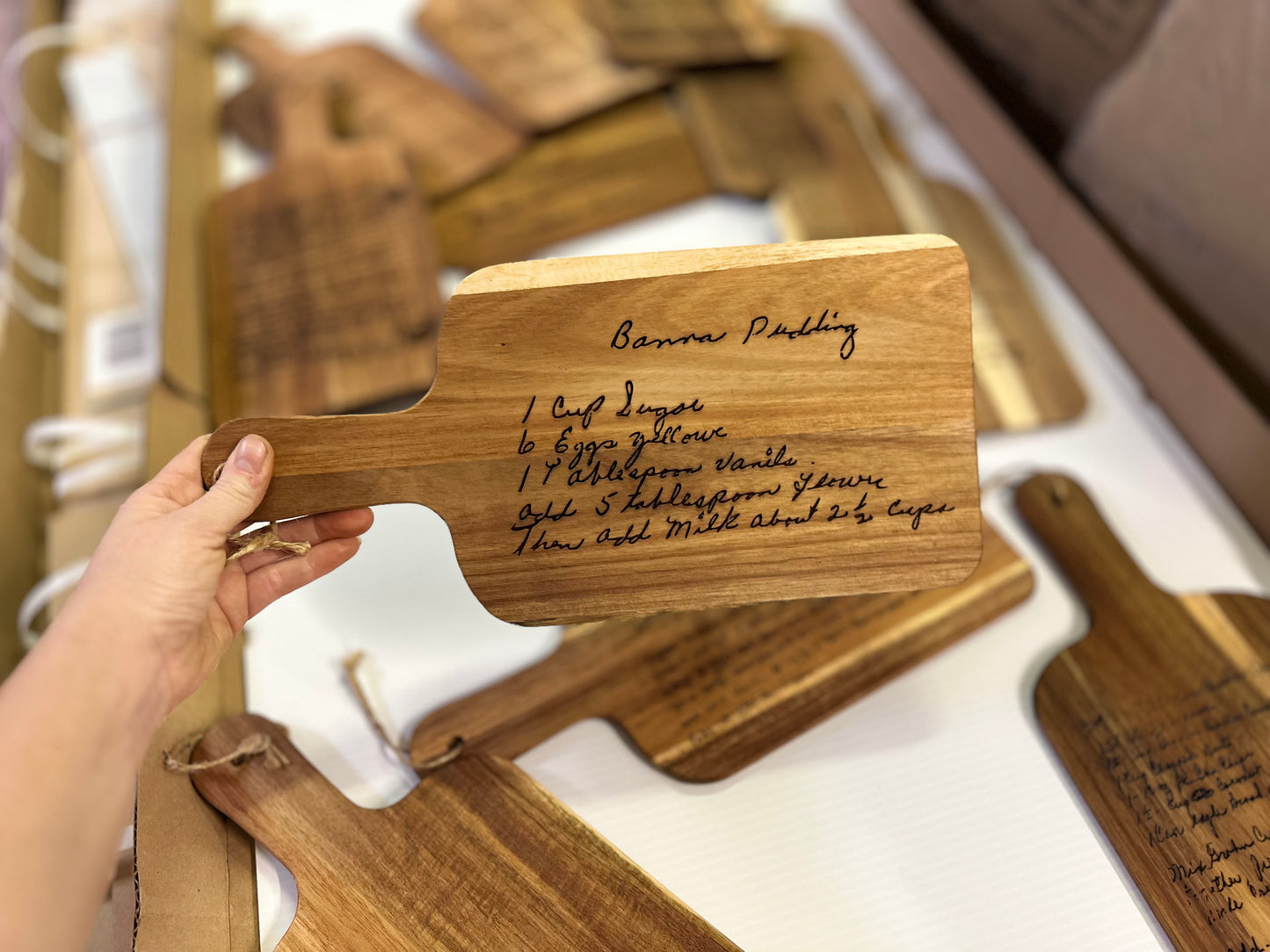 Acacia wood handwritten recipe cutting board