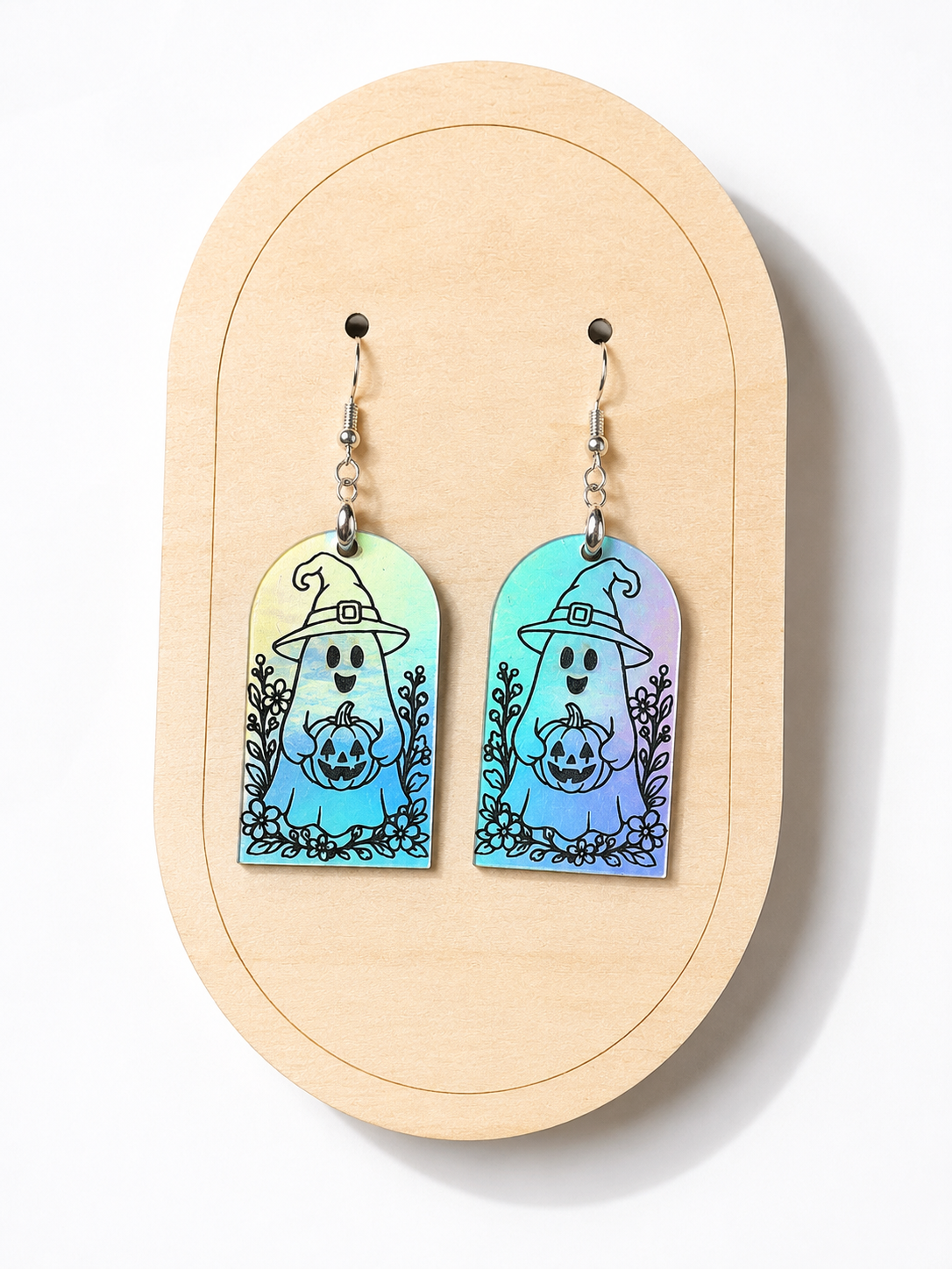 holographic leatherette ghost earrings