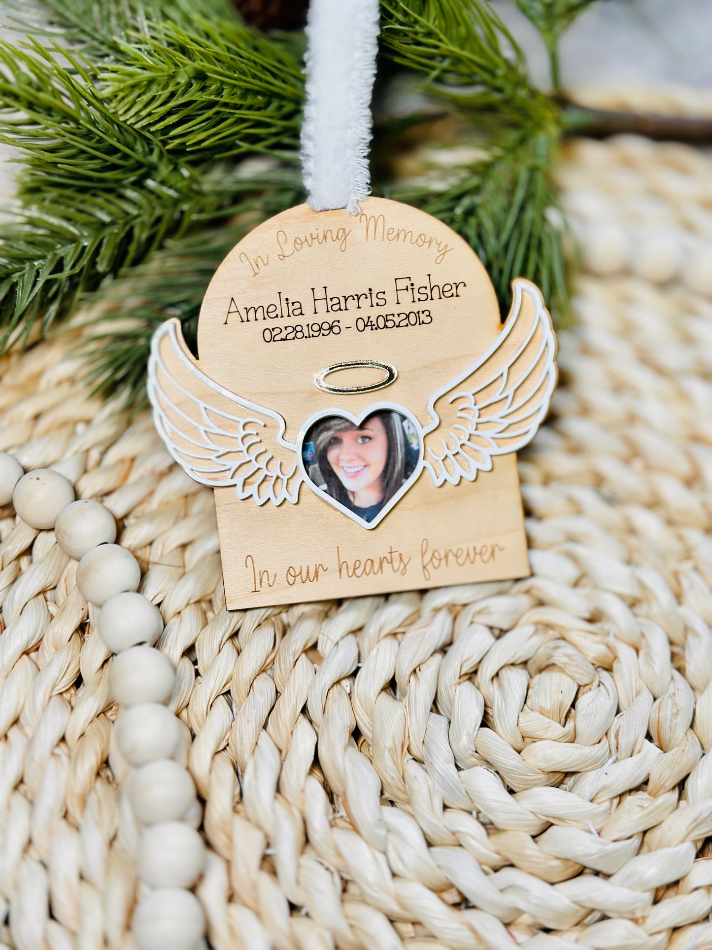 Angel wing Photo memorial ornament