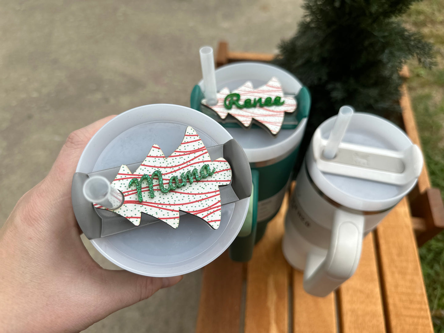 Christmas tree cake name topper