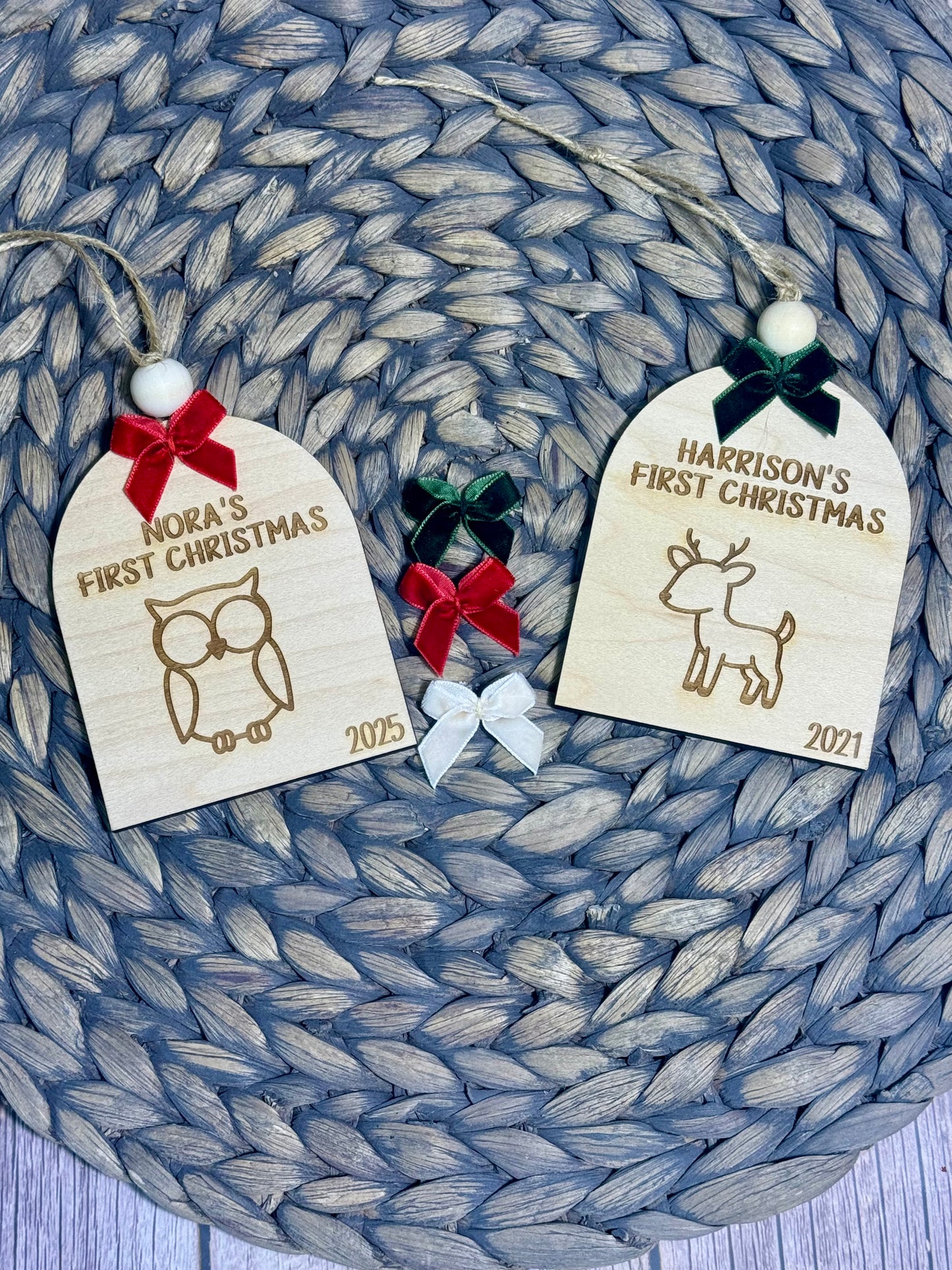 Woodland animal themed baby’s first Christmas ornament