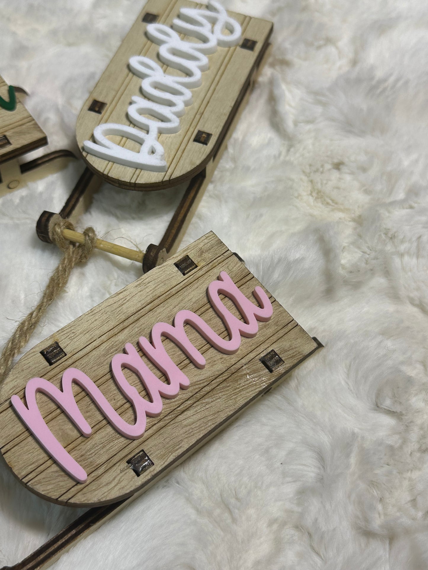 Wooden sled personalized ornament