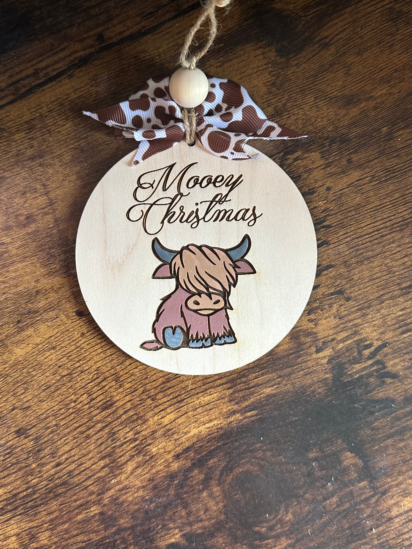 Mooey Christmas highland cow ornament