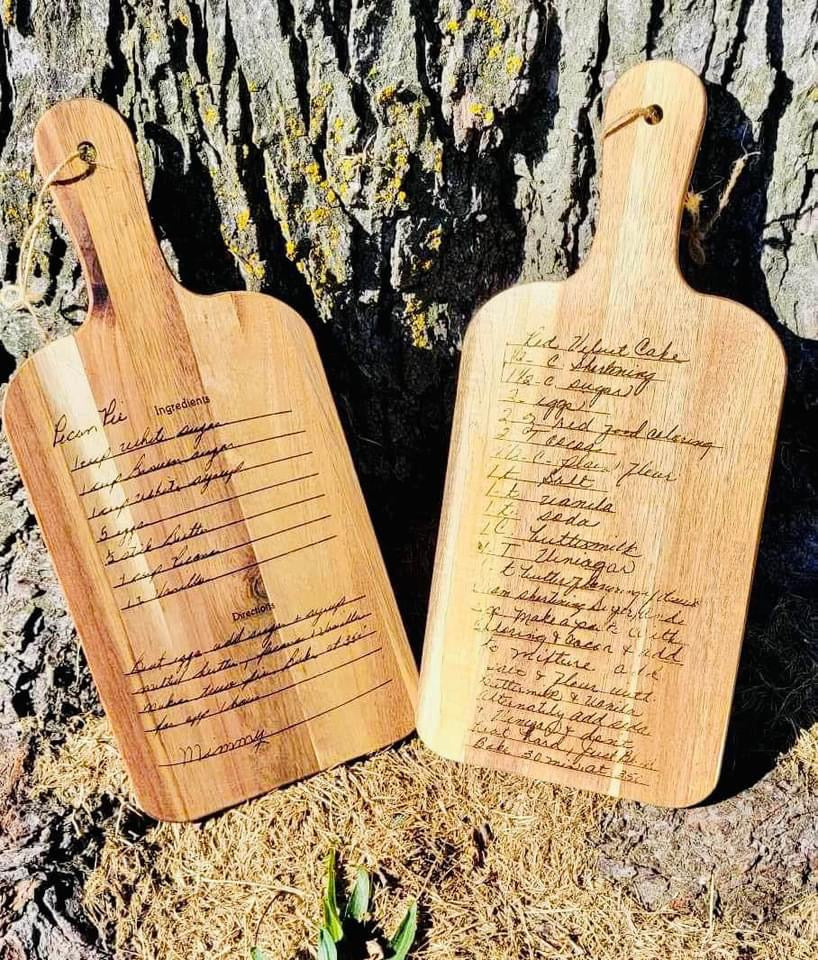 Acacia wood handwritten recipe cutting board