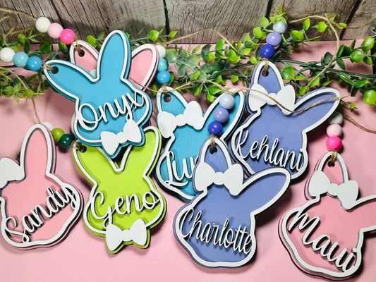 Bunny with bow layered Easter basket tags