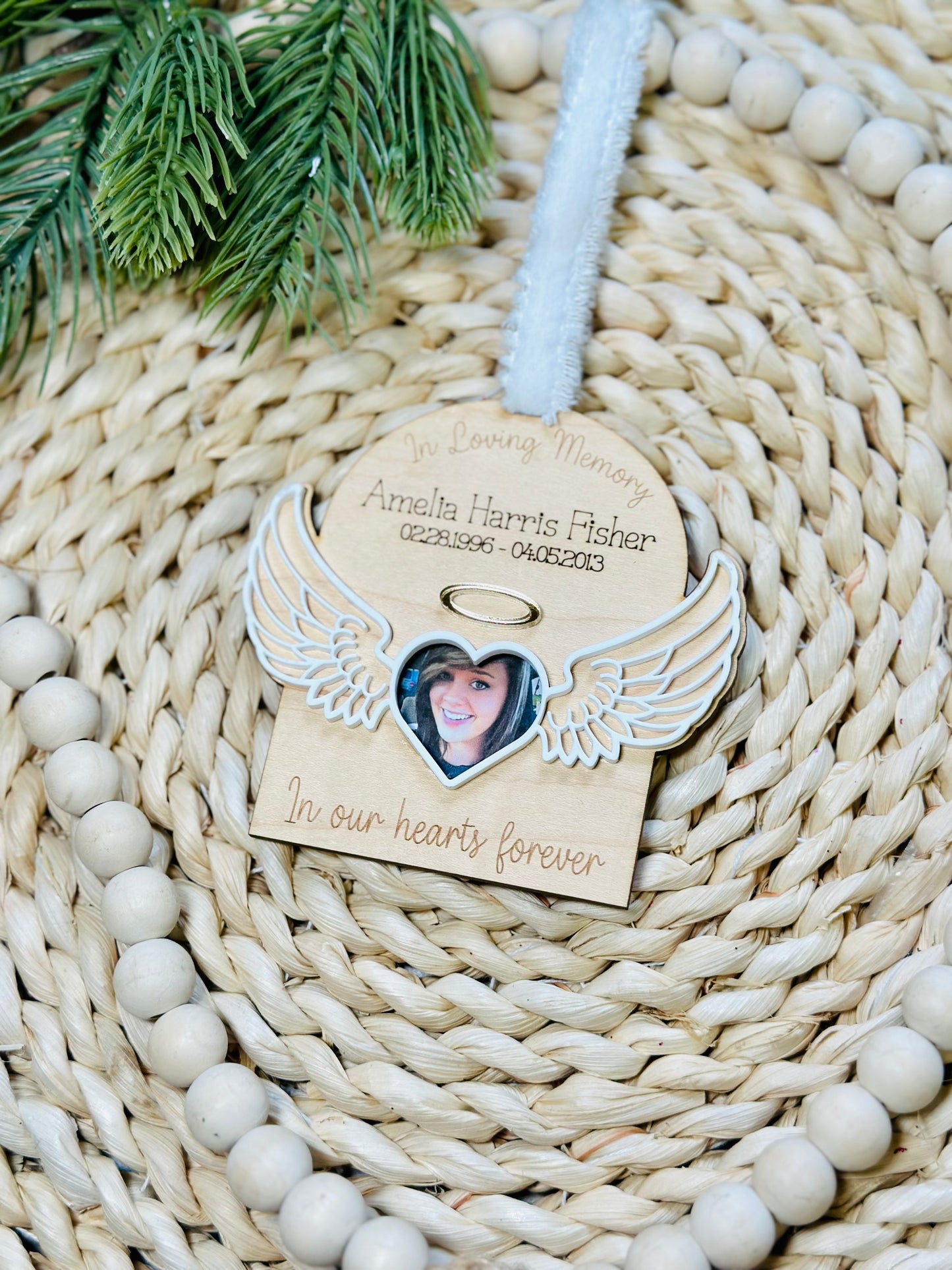 Angel wing Photo memorial ornament