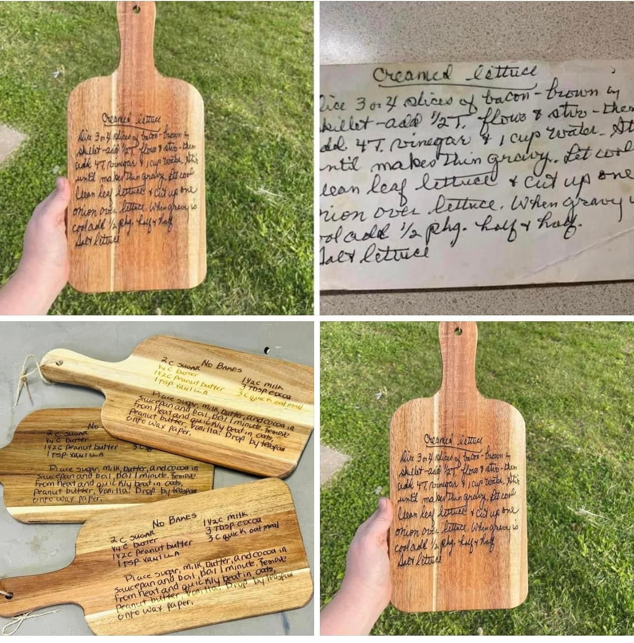 Acacia wood handwritten recipe cutting board