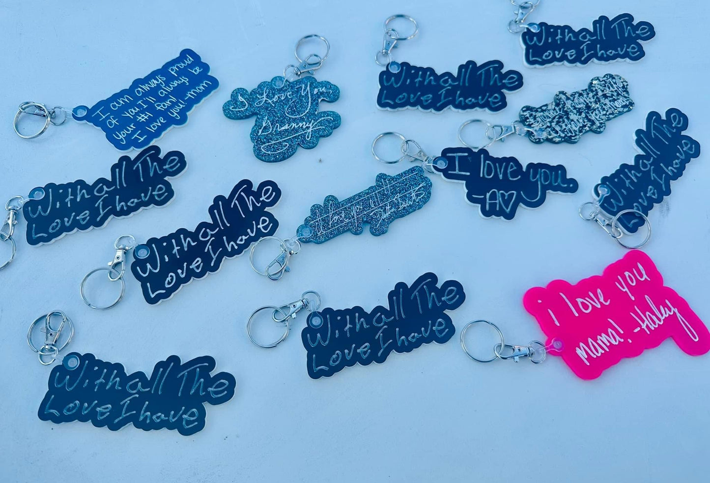 Handwritten acrylic keychains